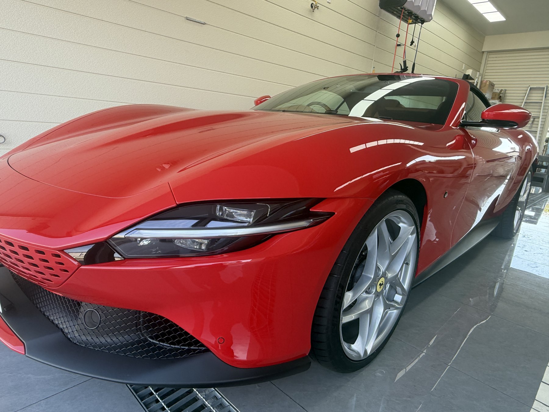 Ferrari Roma Spider clear PPF after installation front quarter in Osaka EISUI WRAP