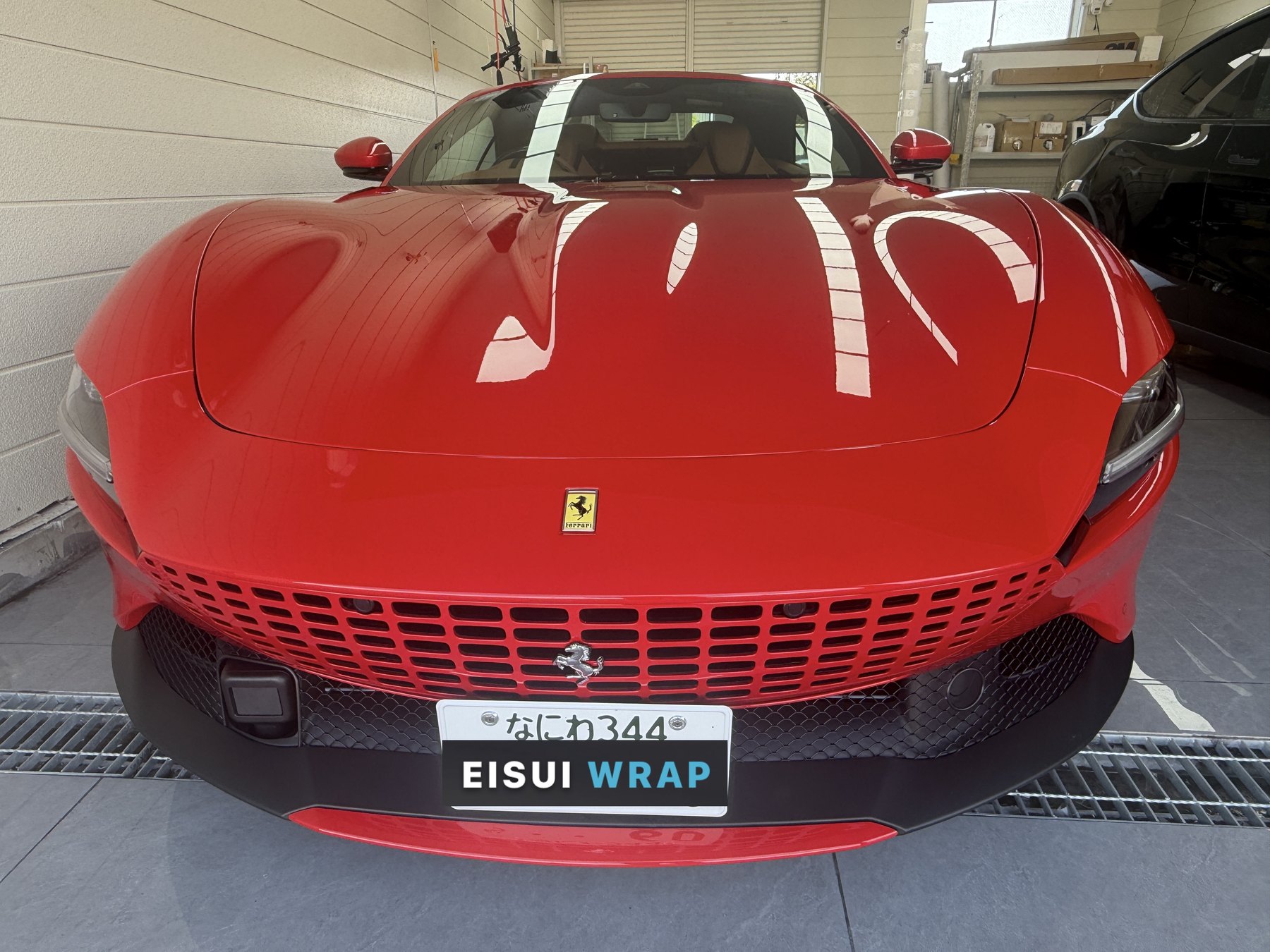 Ferrari Roma Spider front view after clear PPF Osaka