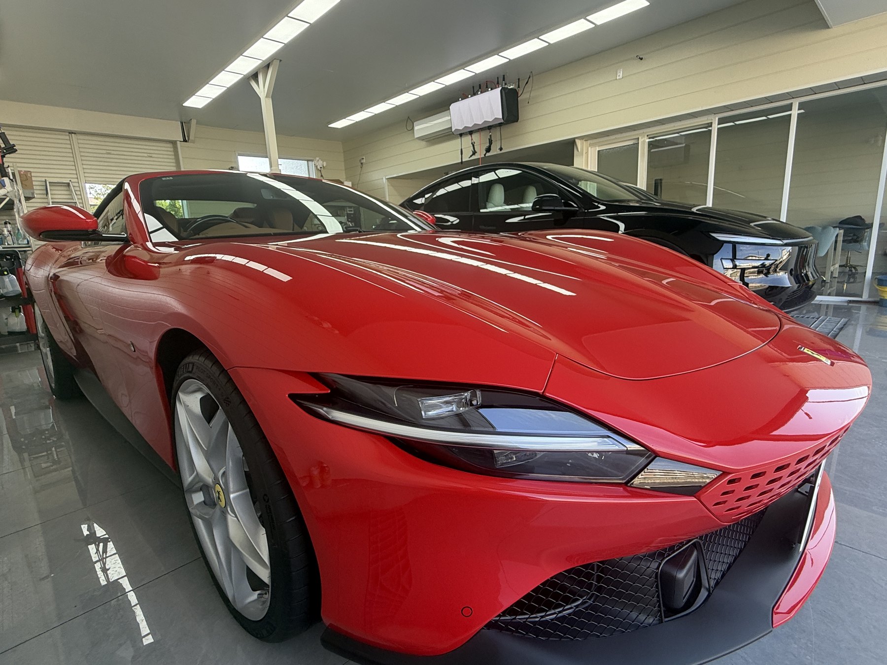 Ferrari Roma Spider clear PPF after installation front quarter in Osaka EISUI WRAP