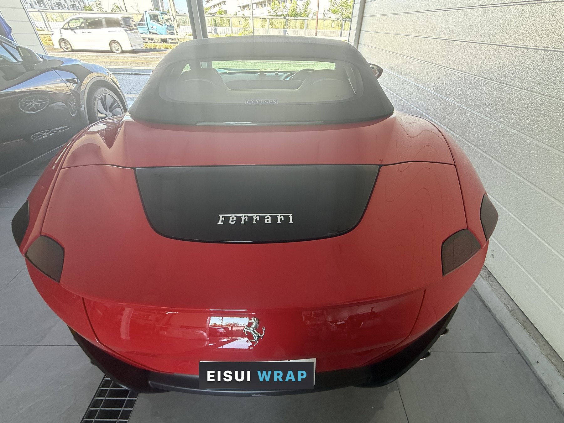 Ferrari Roma Spider rear view clear PPF Osaka