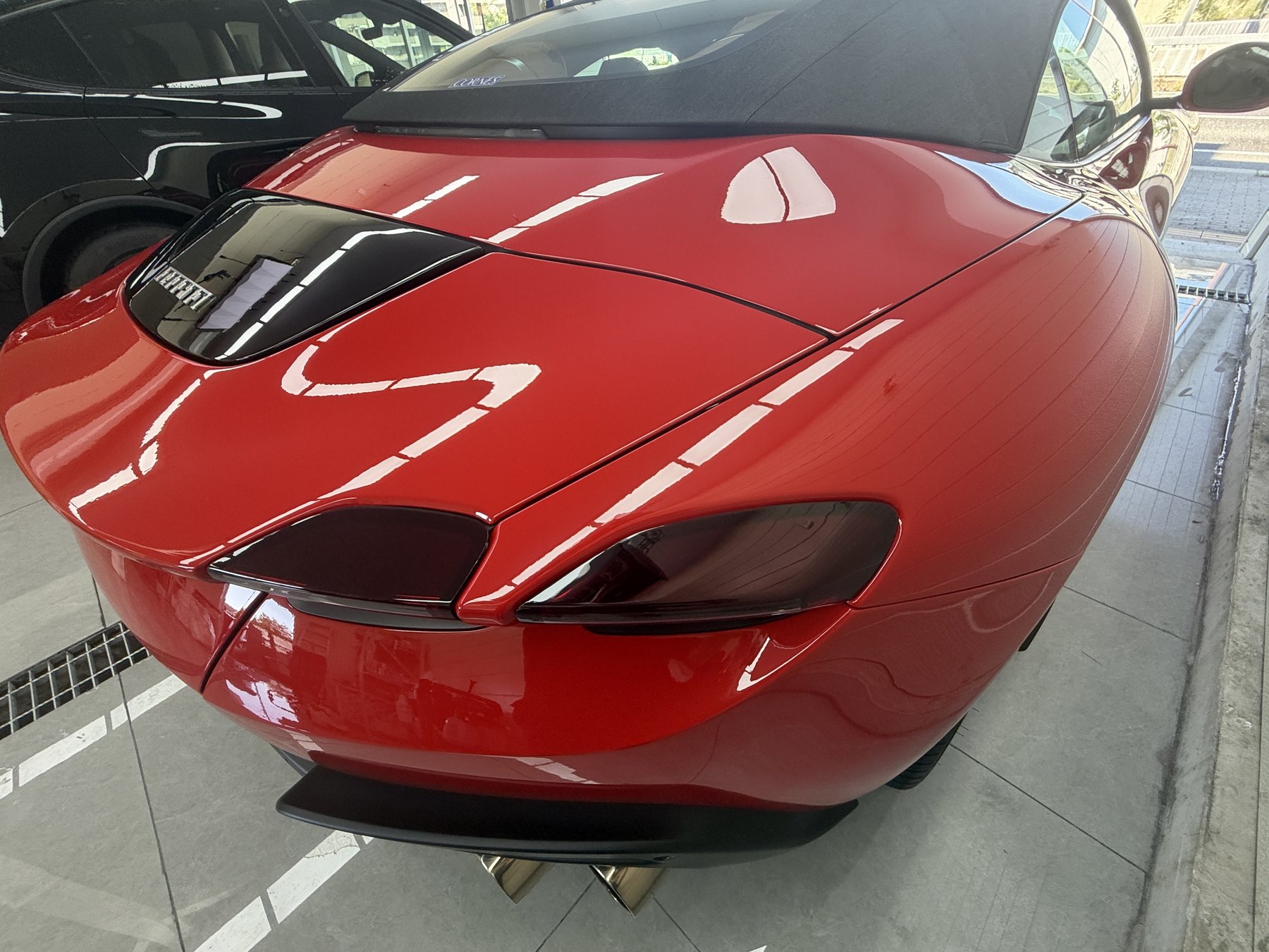 Red Ferrari Roma Spider rear-quarter clear PPF Osaka