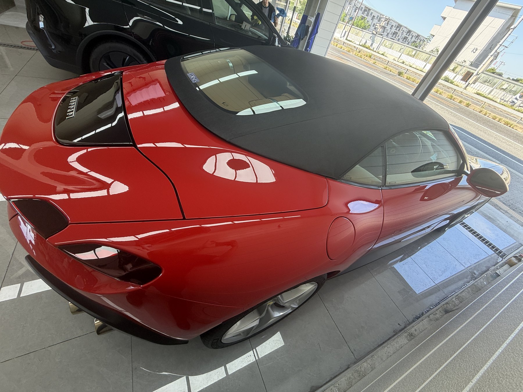 Ferrari Roma Spider painted body near soft top clear PPF