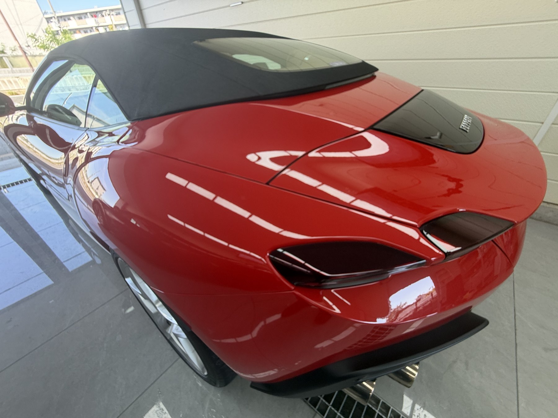 Ferrari Roma Spider rear paint and soft top clear PPF Osaka