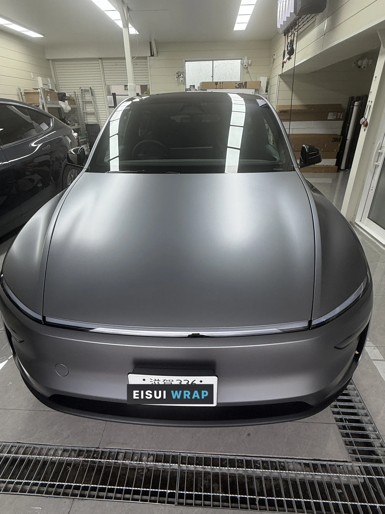 Tesla Model Y クイックシルバー サテンPPF施工後 正面