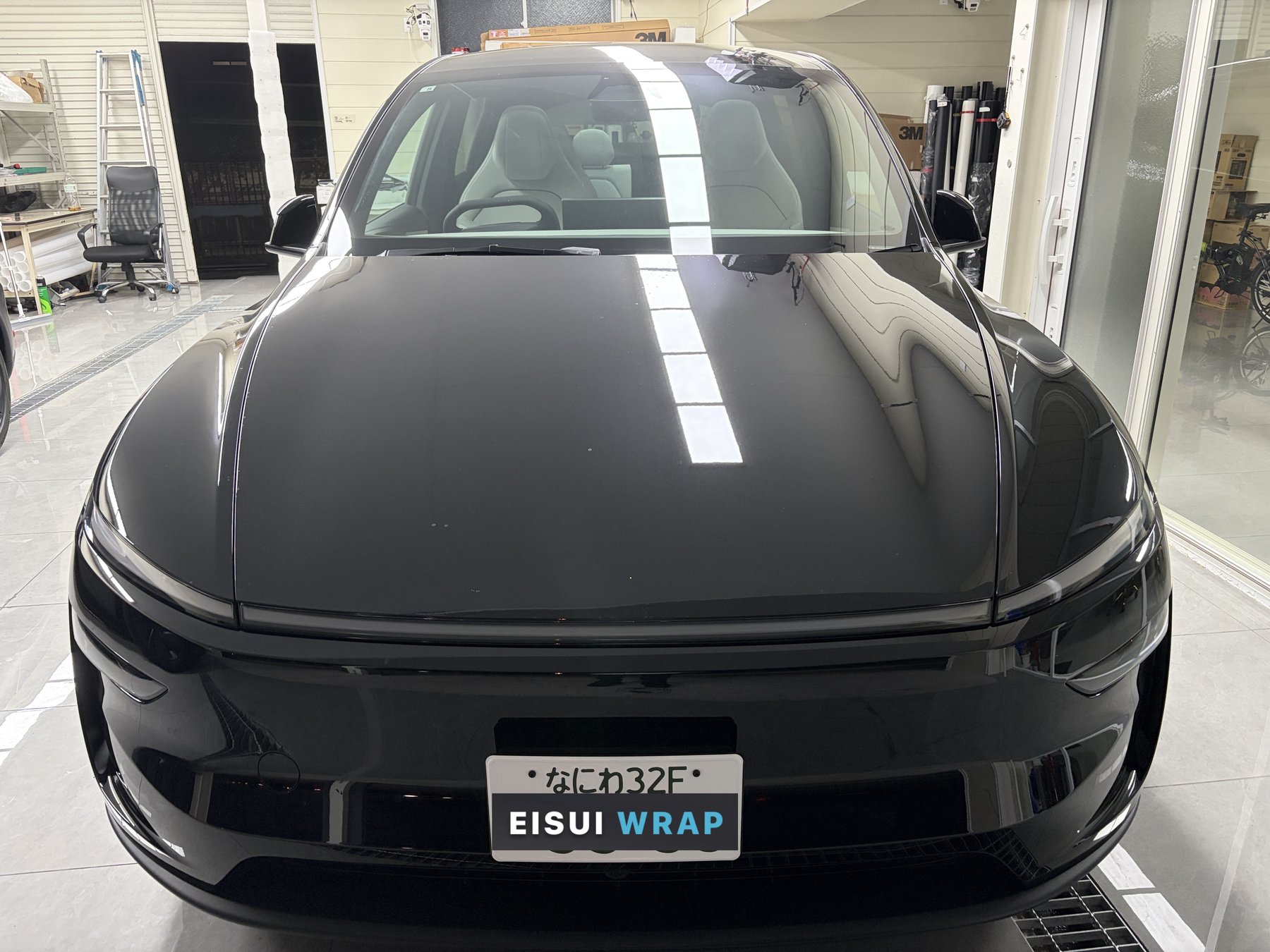 大阪 Tesla Model Y L ブラック 透明マットPPF施工前 フロント