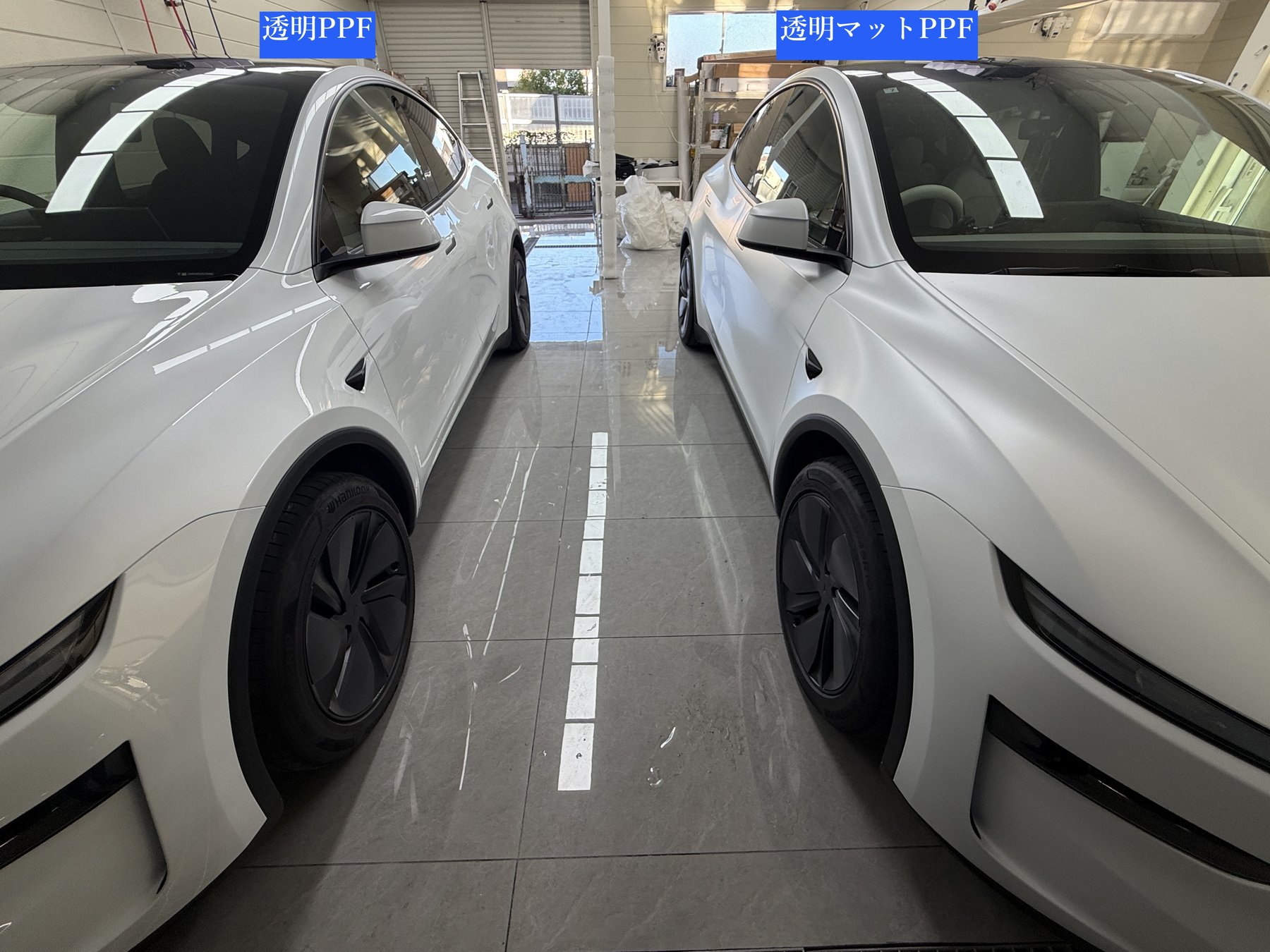 大阪 Tesla Model Y パールホワイト フロントサイド 比較