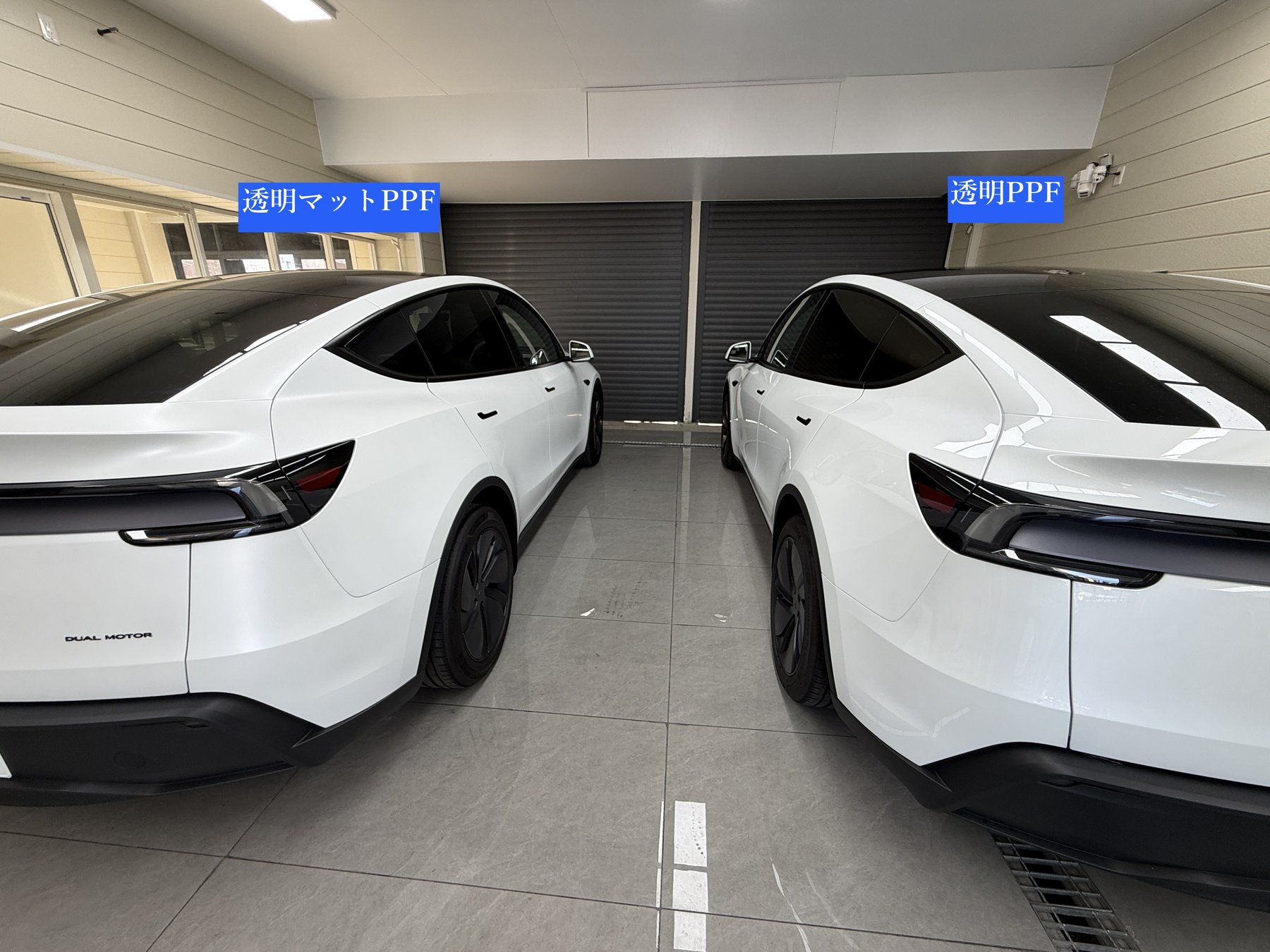 大阪 Tesla Model Y パールホワイト リアサイド比較