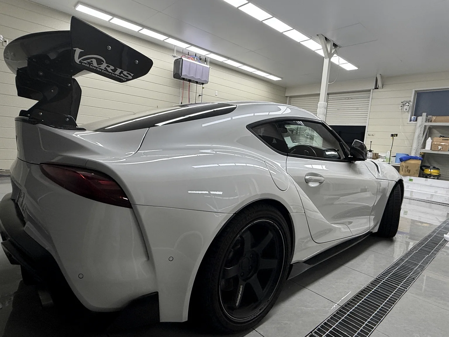 Toyota GR Supra rear quarter after full-body clear PPF installation
